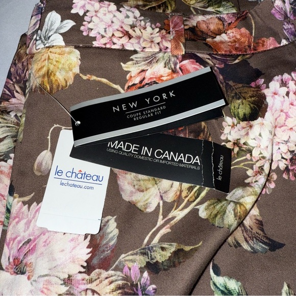 Le Chateau Pants Ankle Length Brown with Floral Design Cropped Side Zipped - Picture 9 of 9